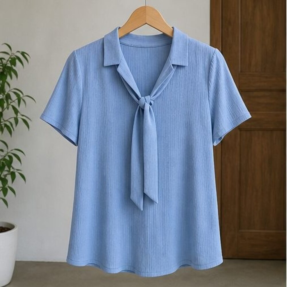 Navy Tie Neck Blouse